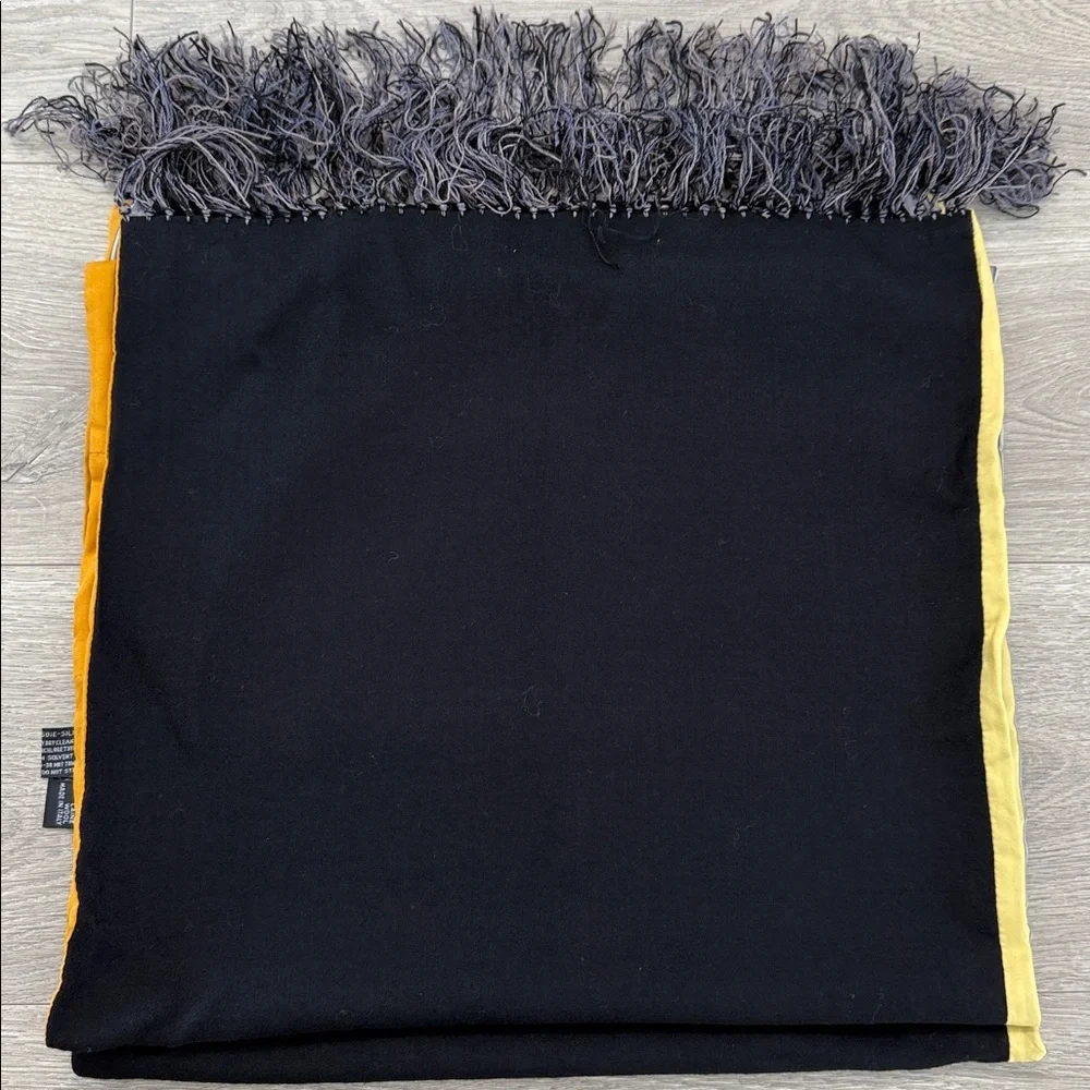 Versace Black Gray Gold Yellow Crest Fringe Scarf
